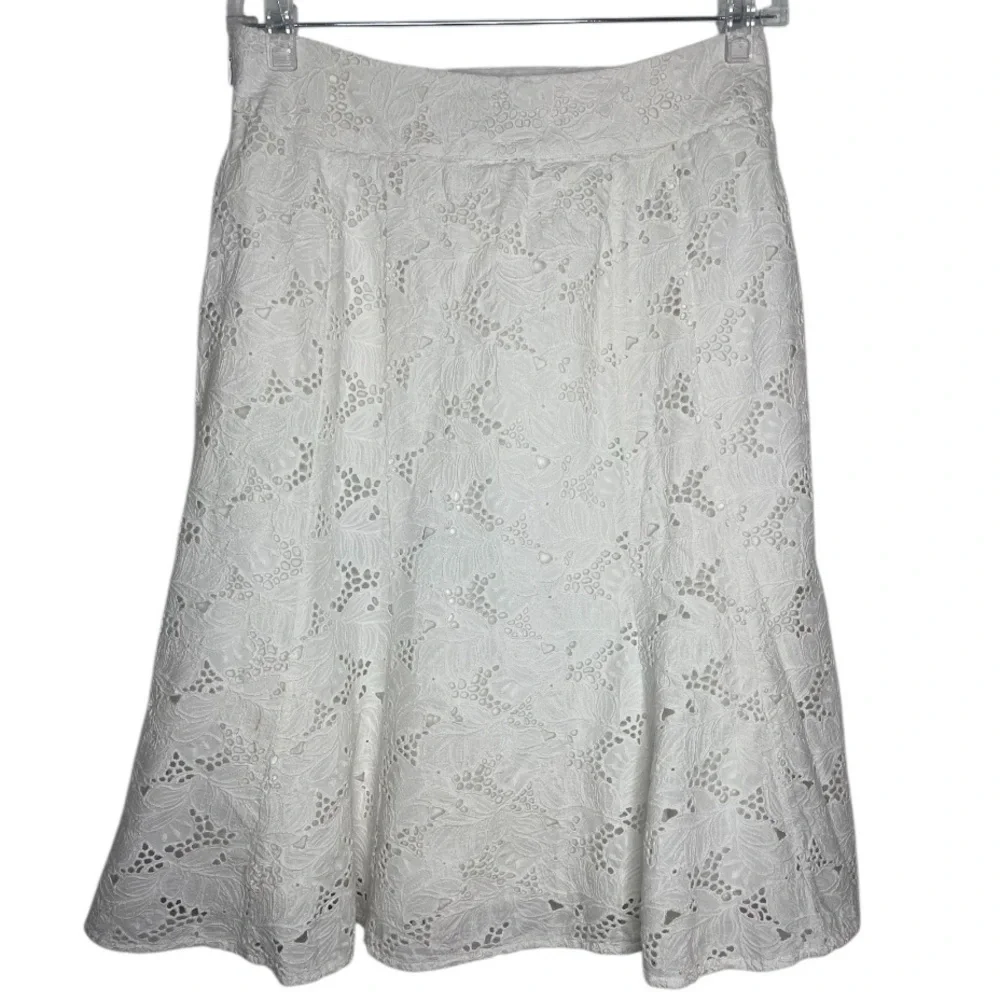 Coldwater Creek White Eyelet Midi Boho Modest Cottagecore Summer Skirt  Medium